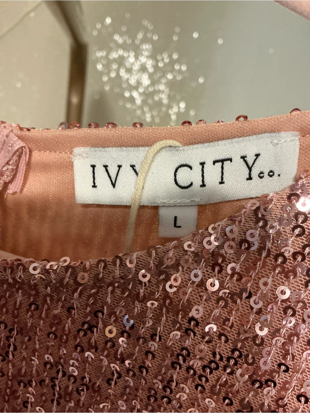 NWT Ivy City Co. Starling Size L Rose Gold Sequin Midi Dress - Picture 5 of 8